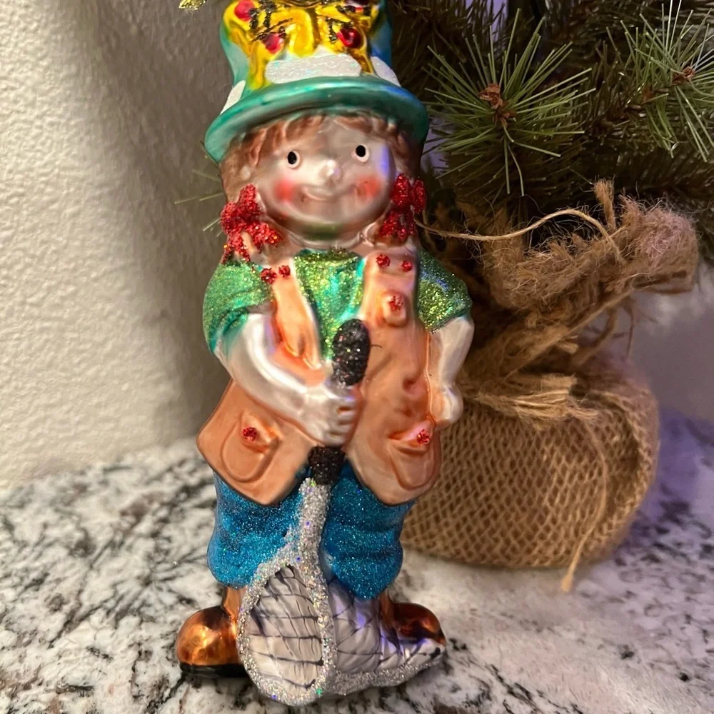 Fisherman Blown Glass Christmas Ornament Trout Creel Catch of Day Fish